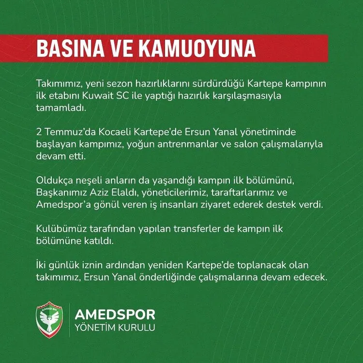 Amedspordan Aciklama Geldi Kamp Yeri Belli Oldu