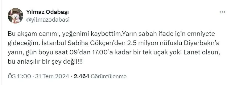 Yilmaz Odabasinin Aci Gunu Diyarbakira Gelemiyor