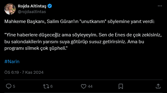 Screenshot 2024 11 07 At 18 20 40 1 Xte Rojda Altintas Mahkeme Baskani Salim Guranin Unutkanim Soylemine Yanit Verdi Yine Haberlere Dusecegiz Ama Soyleyeyim Sen De Enes De Cok Zekisiniz Bu Salondakilerin Yarisini Su