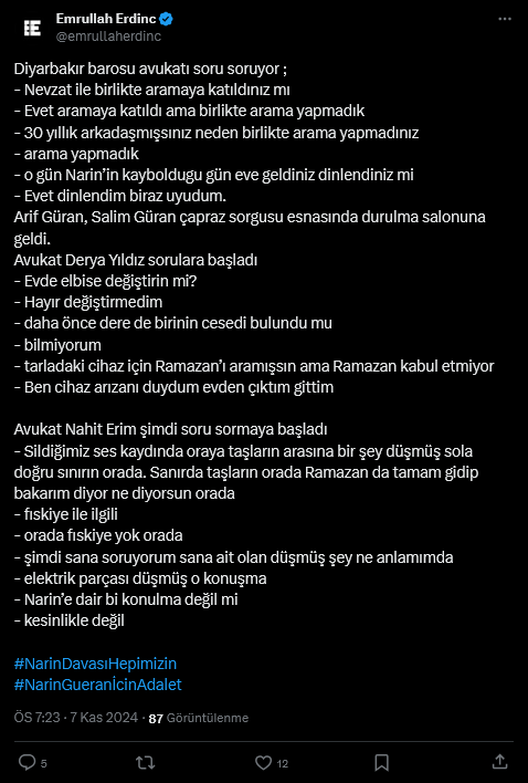 Screenshot 2024 11 07 At 19 25 14 1 Xte Emrullah Erdinc Diyarbakir Barosu Avukati Soru Soruyor Nevzat Ile Birlikte Aramaya Katildiniz Mi Evet Aramaya Katildi Ama Birlikte Arama Yapmadik 30 Yillik Arkadasmissiniz Ne