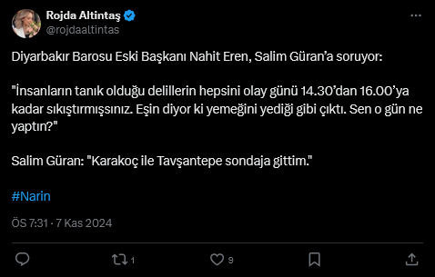 Screenshot 2024 11 07 At 19 32 12 1 Xte Rojda Altintas Diyarbakir Barosu Eski Baskani Nahit Eren Salim Gurana Soruyor Insanlarin Tanik Oldugu Delillerin Hepsini Olay Gunu 14 30Dan 16 00Ya Kadar Sikistirmissiniz Esin