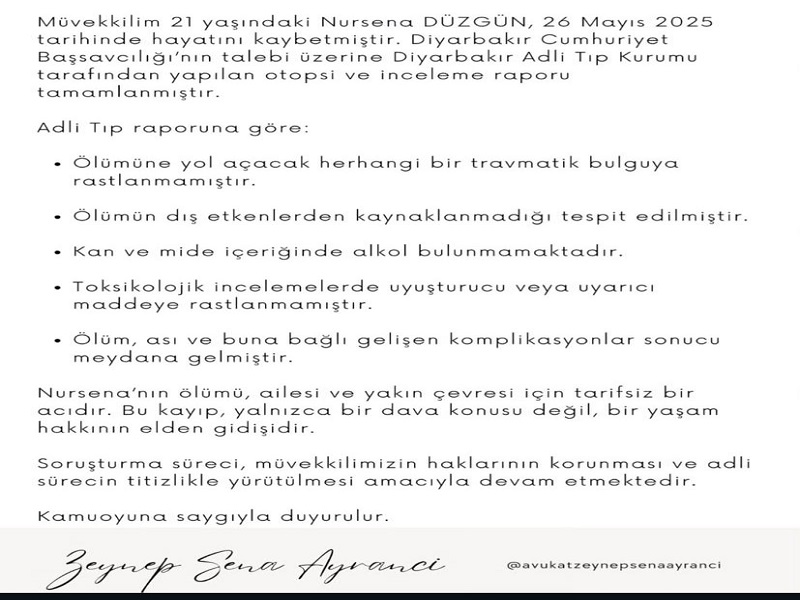 Dicle Üniversitesi Öğrencisi Sena Düzgün’ün Ölüm Nedeni Belli Oldu