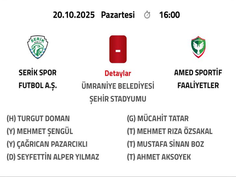 Serikspor Amedspor Maçının Hakemleri Belli Oldu
