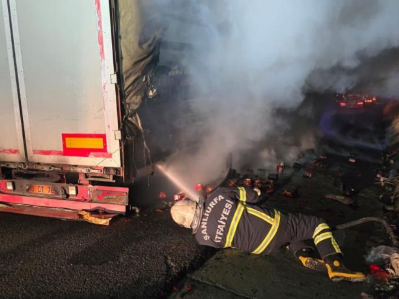 Şanlıurfa’da Salça Yüklü Tırın Dorsesi Alev Aldı (1)