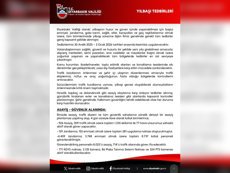 Diyarbakır’da Yılbaşı Tedbirleri Alındı 8 Bin 737 Personel Sahada Olacak1