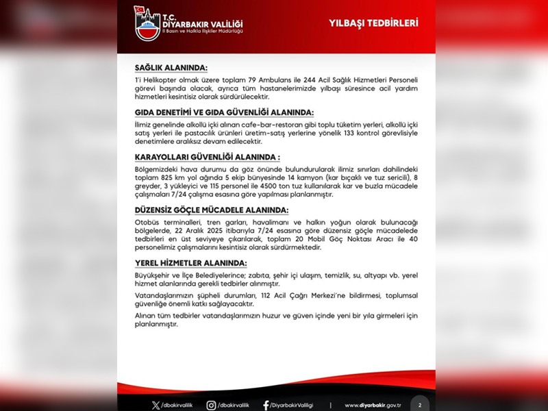 Diyarbakır’da Yılbaşı Tedbirleri Alındı 8 Bin 737 Personel Sahada Olacak2