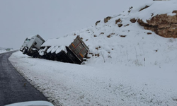 Diyarbakır’da kaygan yolda kontrolden çıkan tır devrildi