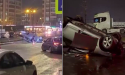 Diyarbakır’da refüje çarpan araç ters döndü