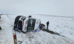 Diyarbakır’da vakaya giden ambulans kar yağışı devrildi