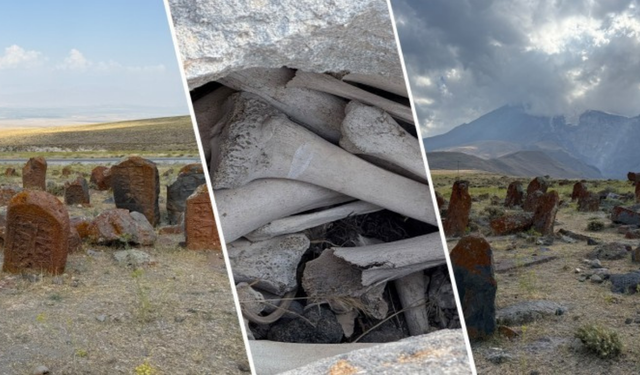 Mezarlıkta insan kemikleri yüzeye çıktı!