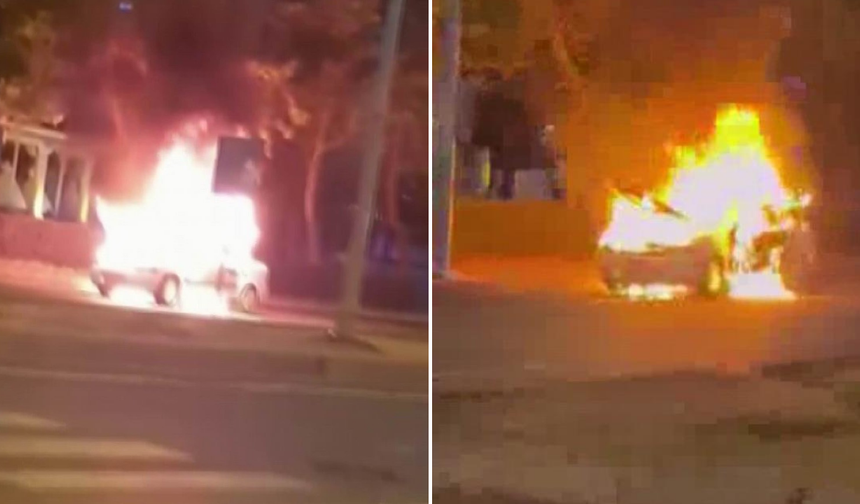 Diyarbakır’da seyir halindeki araç alev topuna döndü