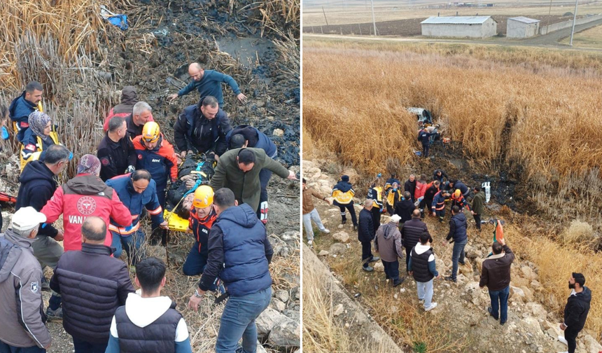Van’da yolunda takla atan araç bataklığa uçtu: 5 yaralı